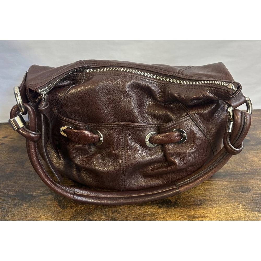 B. Makowsky Espresso Brown Pebbled Leather Hobo Bag Silver Hardware Western Boho - Picture 2 of 16